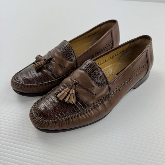 Johnston & Murphy Domani Brown Lizard Tassel Loafers Mens 10W Leather Spain main image 7